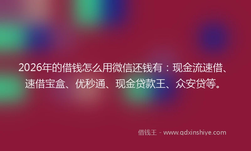 2026年的借钱怎么用微信还钱有：现金流速借、速借宝盒、优秒通、现金贷款王、众安贷等。