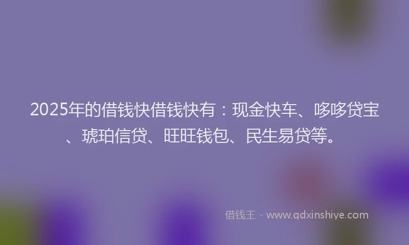 2025年的借钱快借钱快有:现金快车、哆哆贷宝、琥珀信贷、旺旺钱包、民生易贷等。