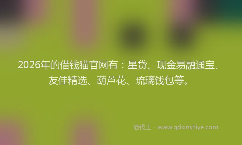 2026年的借钱猫官网有：星贷、现金易融通宝、友佳精选、葫芦花、琉璃钱包等。