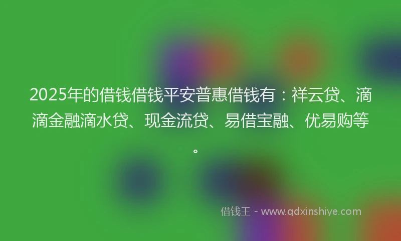 2025年的借钱借钱平安普惠借钱有：祥云贷、滴滴金融滴水贷、现金流贷、易借宝融、优易购等。