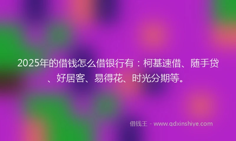 2025年的借钱怎么借银行有：柯基速借、随手贷、好居客、易得花、时光分期等。