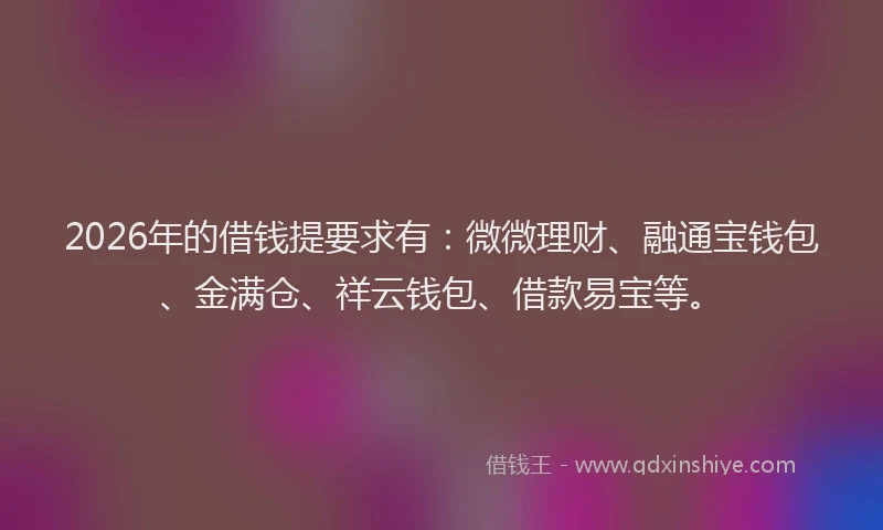 2026年的借钱提要求有:微微理财、融通宝钱包、金满仓、祥云钱包、借款易宝等。