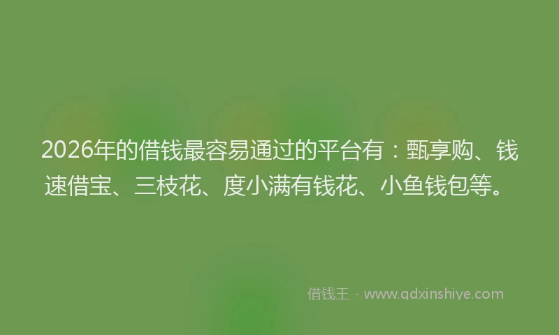 2026年的借钱最容易通过的平台有：甄享购、钱速借宝、三枝花、度小满有钱花、小鱼钱包等。