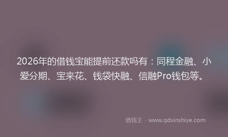 2026年的借钱宝能提前还款吗有:同程金融、小爱分期、宝来花、钱袋快融、信融Pro钱包等。