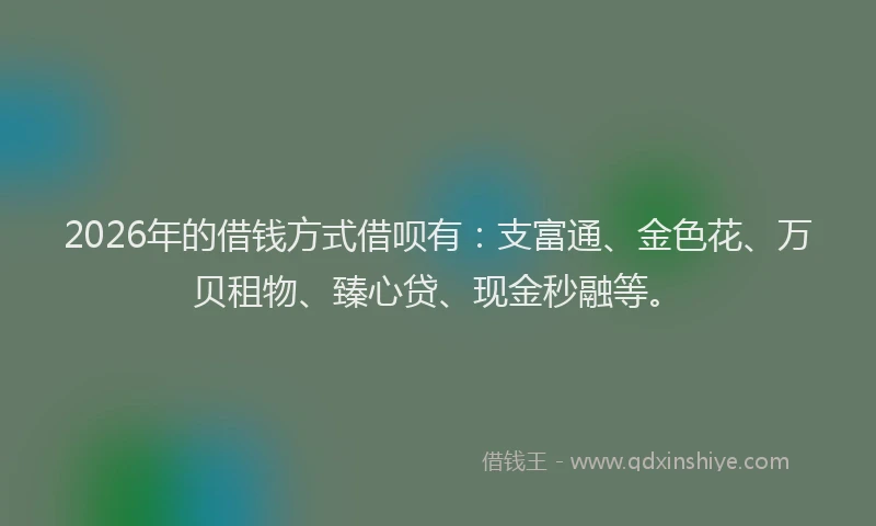 2026年的借钱方式借呗有：支富通、金色花、万贝租物、臻心贷、现金秒融等。