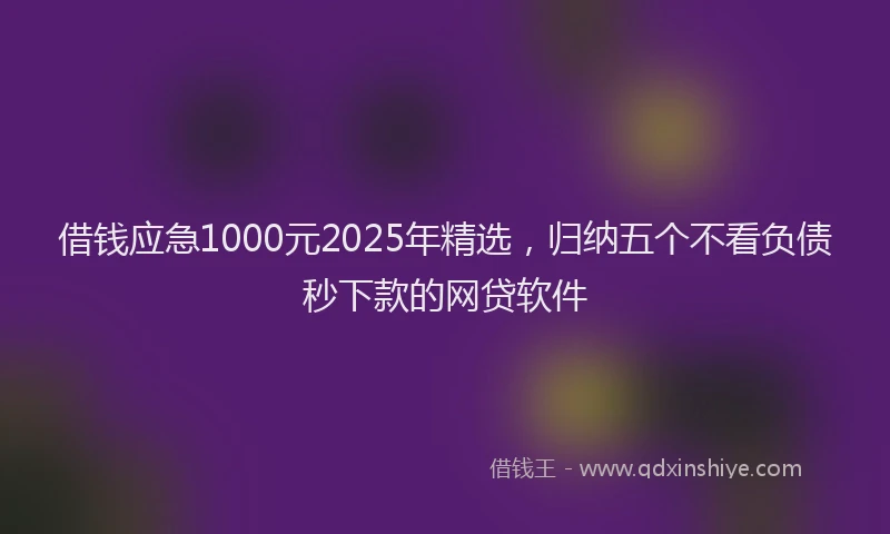 借钱应急1000元2025年精选，归纳五个不看负债秒下款的网贷软件