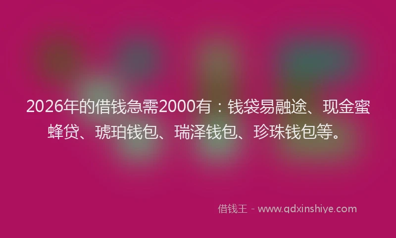 2026年的借钱急需2000有：钱袋易融途、现金蜜蜂贷、琥珀钱包、瑞泽钱包、珍珠钱包等。