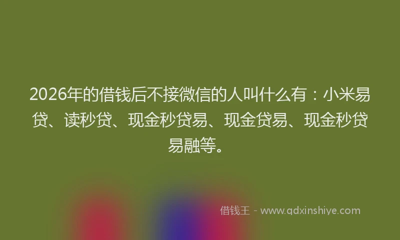 2026年的借钱后不接微信的人叫什么有:小米易贷、读秒贷、现金秒贷易、现金贷易、现金秒贷易融等。