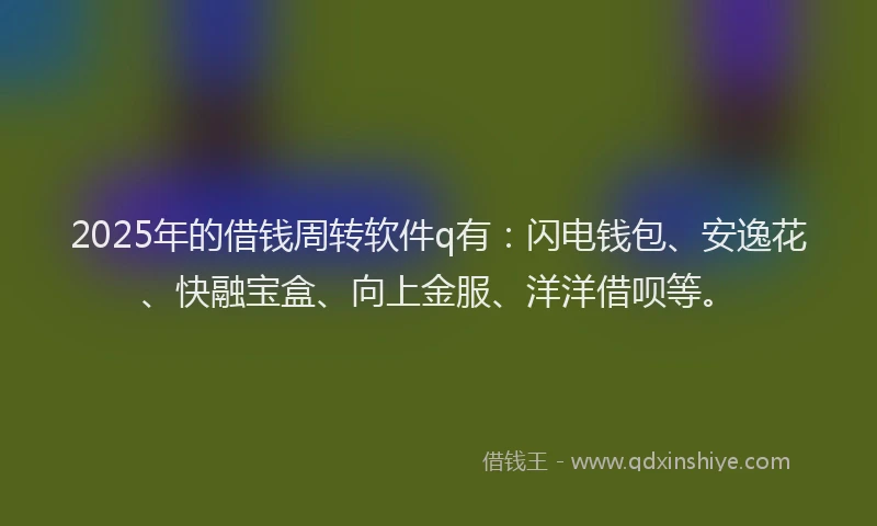 2025年的借钱周转软件q有:闪电钱包、安逸花、快融宝盒、向上金服、洋洋借呗等。