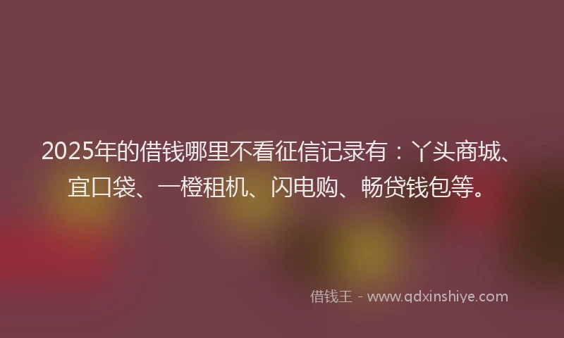 2025年的借钱哪里不看征信记录有：丫头商城、宜口袋、一橙租机、闪电购、畅贷钱包等。