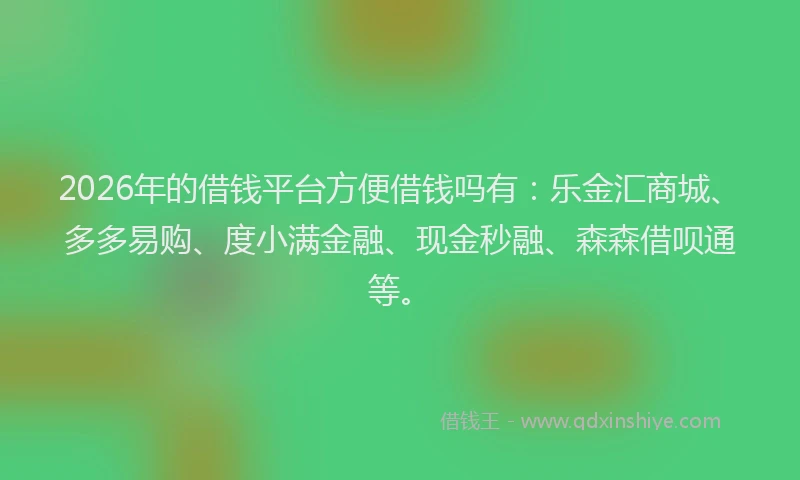 2026年的借钱平台方便借钱吗有：乐金汇商城、多多易购、度小满金融、现金秒融、森森借呗通等。
