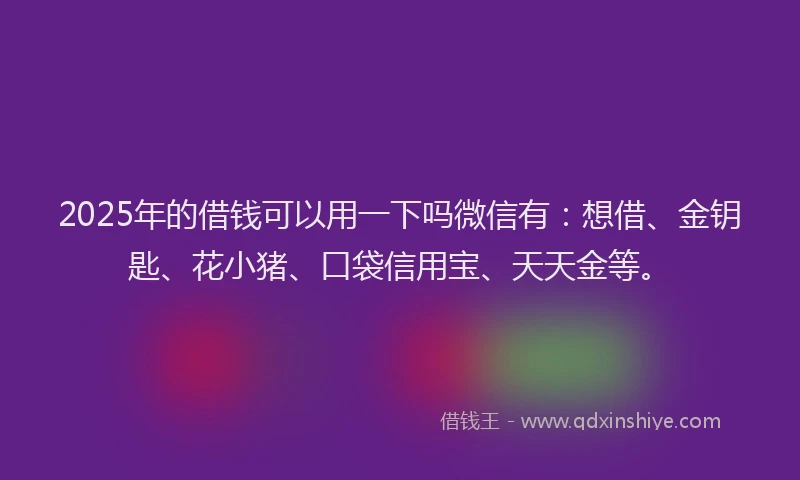 2025年的借钱可以用一下吗微信有：想借、金钥匙、花小猪、口袋信用宝、天天金等。