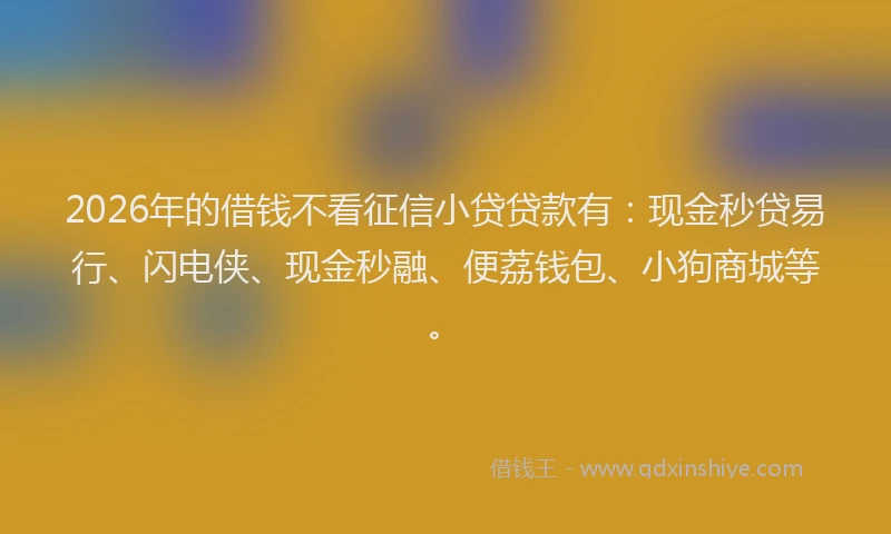 2026年的借钱不看征信小贷贷款有:现金秒贷易行、闪电侠、现金秒融、便荔钱包、小狗商城等。