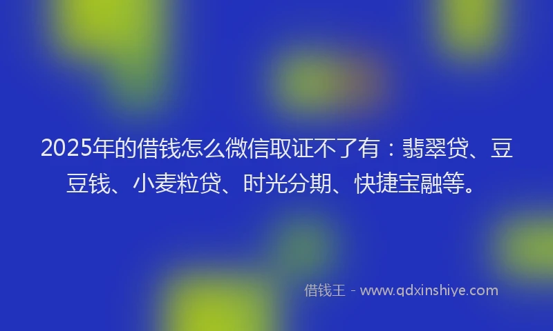 2025年的借钱怎么微信取证不了有：翡翠贷、豆豆钱、小麦粒贷、时光分期、快捷宝融等。
