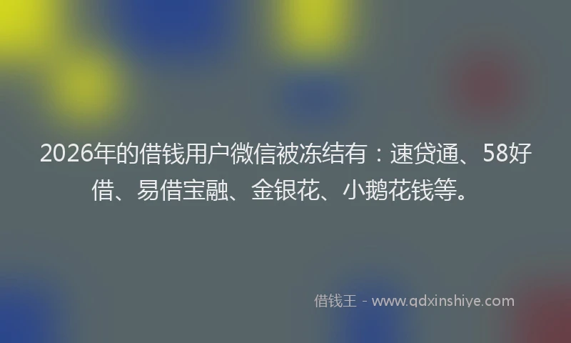 2026年的借钱用户微信被冻结有:速贷通、58好借、易借宝融、金银花、小鹅花钱等。