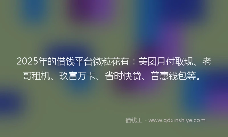 2025年的借钱平台微粒花有:美团月付取现、老哥租机、玖富万卡、省时快贷、普惠钱包等。