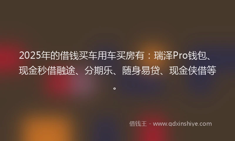 2025年的借钱买车用车买房有：瑞泽Pro钱包、现金秒借融途、分期乐、随身易贷、现金侠借等。