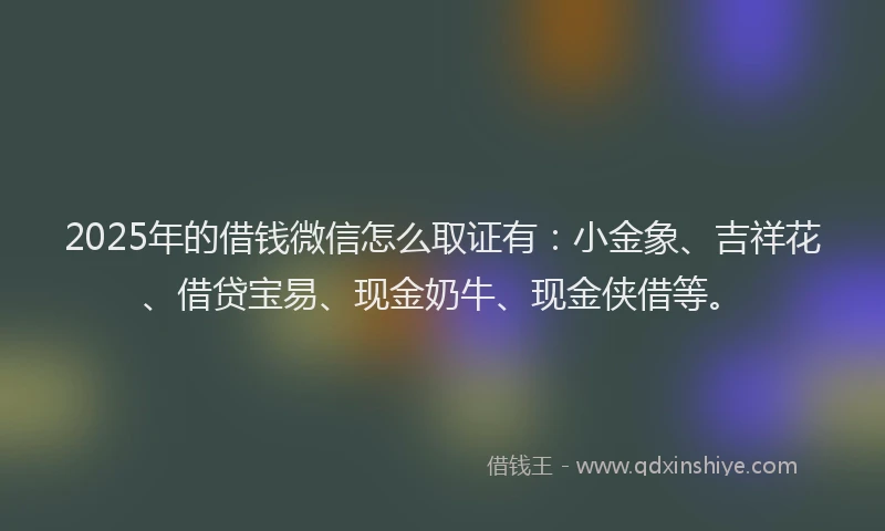 2025年的借钱微信怎么取证有:小金象、吉祥花、借贷宝易、现金奶牛、现金侠借等。