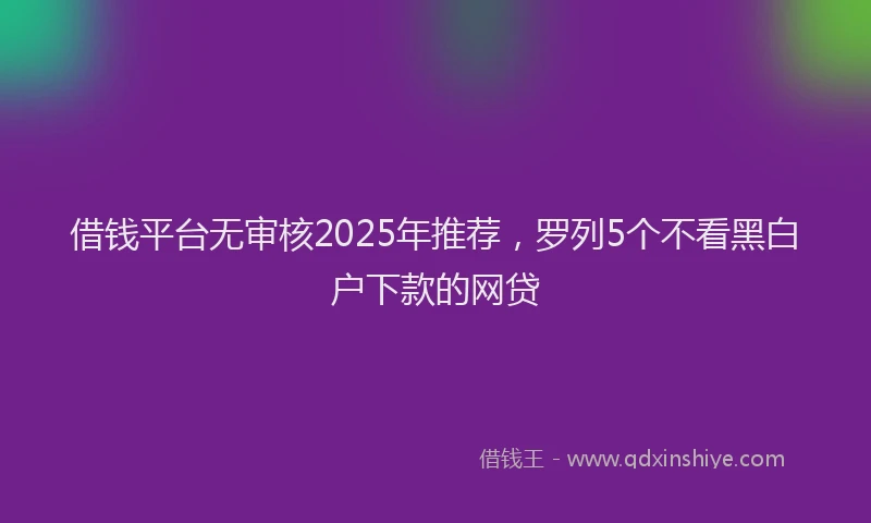 借钱平台无审核2025年推荐，罗列5个不看黑白户下款的网贷