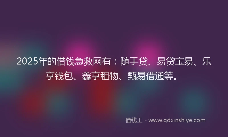 2025年的借钱急救网有:随手贷、易贷宝易、乐享钱包、鑫享租物、甄易借通等。