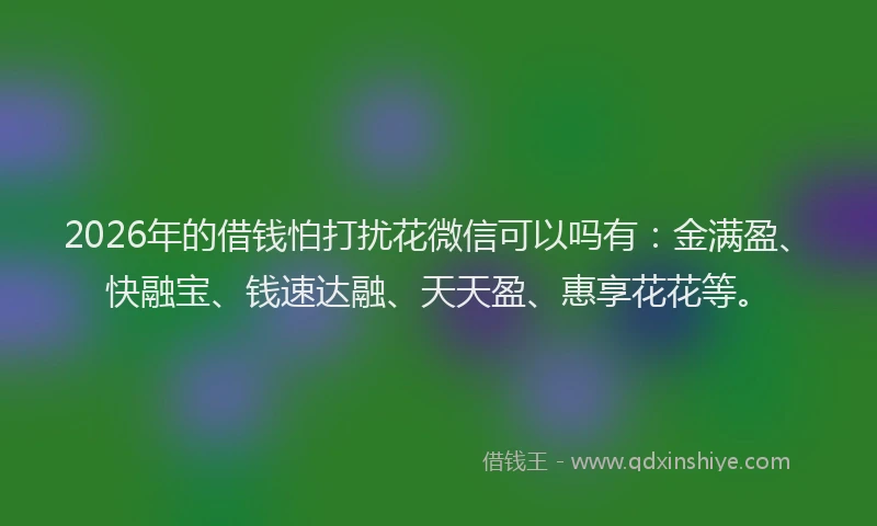 2026年的借钱怕打扰花微信可以吗有:金满盈、快融宝、钱速达融、天天盈、惠享花花等。