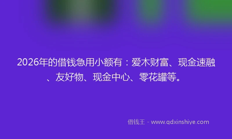 2026年的借钱急用小额有：爱木财富、现金速融、友好物、现金中心、零花罐等。