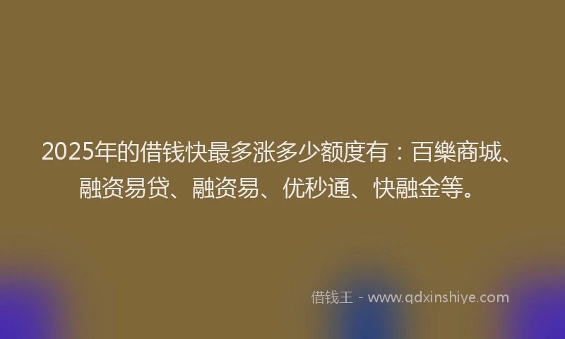 2025年的借钱快最多涨多少额度有:百樂商城、融资易贷、融资易、优秒通、快融金等。