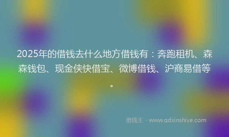 2025年的借钱去什么地方借钱有:奔跑租机、森森钱包、现金侠快借宝、微博借钱、沪商易借等。