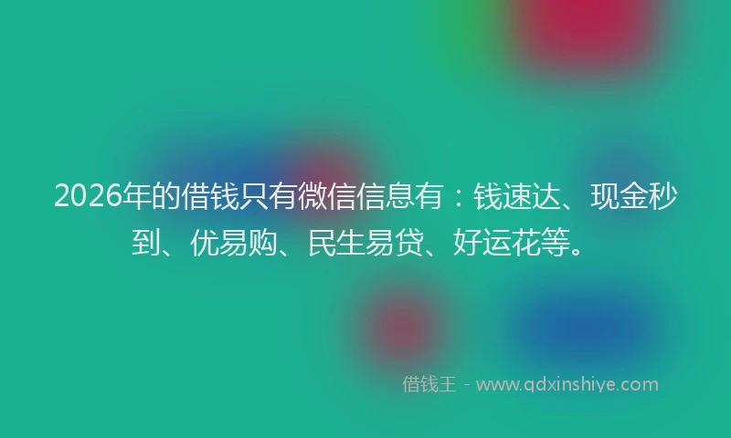 2026年的借钱只有微信信息有:钱速达、现金秒到、优易购、民生易贷、好运花等。