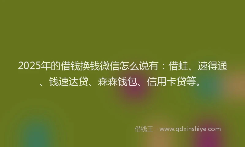 2025年的借钱换钱微信怎么说有：借蛙、速得通、钱速达贷、森森钱包、信用卡贷等。