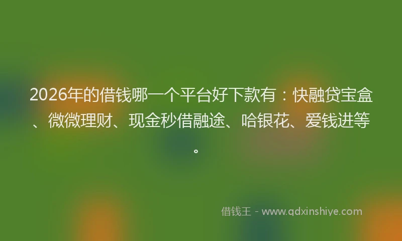 2026年的借钱哪一个平台好下款有：快融贷宝盒、微微理财、现金秒借融途、哈银花、爱钱进等。