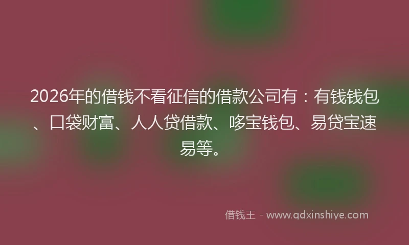 2026年的借钱不看征信的借款公司有：有钱钱包、口袋财富、人人贷借款、哆宝钱包、易贷宝速易等。