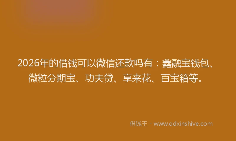 2026年的借钱可以微信还款吗有：鑫融宝钱包、微粒分期宝、功夫贷、享来花、百宝箱等。