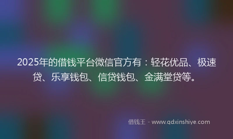 2025年的借钱平台微信官方有：轻花优品、极速贷、乐享钱包、信贷钱包、金满堂贷等。