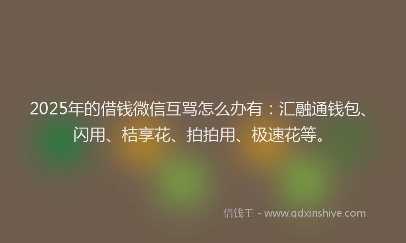 2025年的借钱微信互骂怎么办有：汇融通钱包、闪用、桔享花、拍拍用、极速花等。