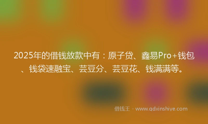2025年的借钱放款中有：原子贷、鑫易Pro+钱包、钱袋速融宝、芸豆分、芸豆花、钱满满等。