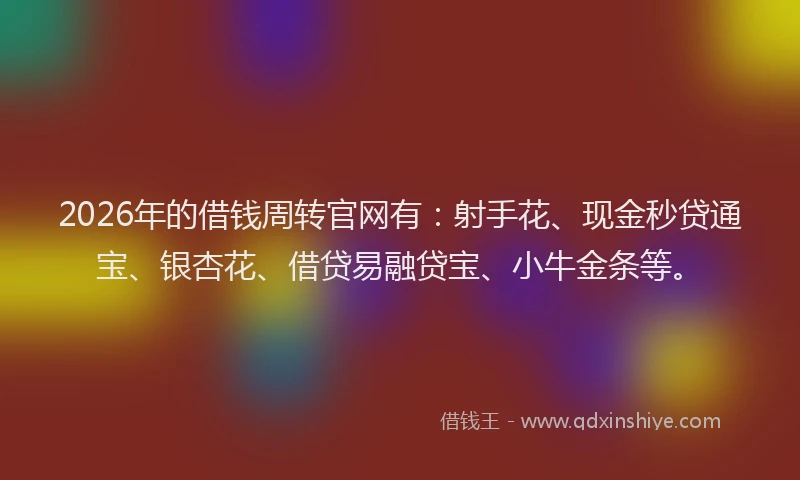 2026年的借钱周转官网有：射手花、现金秒贷通宝、银杏花、借贷易融贷宝、小牛金条等。