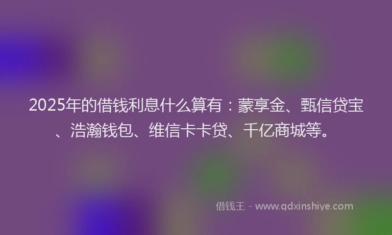 2025年的借钱利息什么算有：蒙享金、甄信贷宝、浩瀚钱包、维信卡卡贷、千亿商城等。