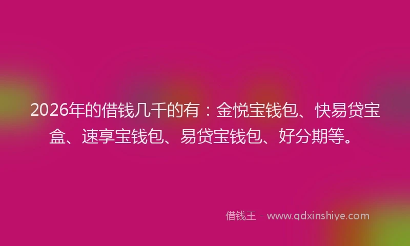 2026年的借钱几千的有：金悦宝钱包、快易贷宝盒、速享宝钱包、易贷宝钱包、好分期等。