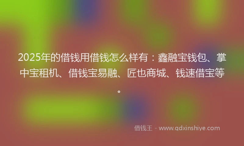 2025年的借钱用借钱怎么样有：鑫融宝钱包、掌中宝租机、借钱宝易融、匠也商城、钱速借宝等。