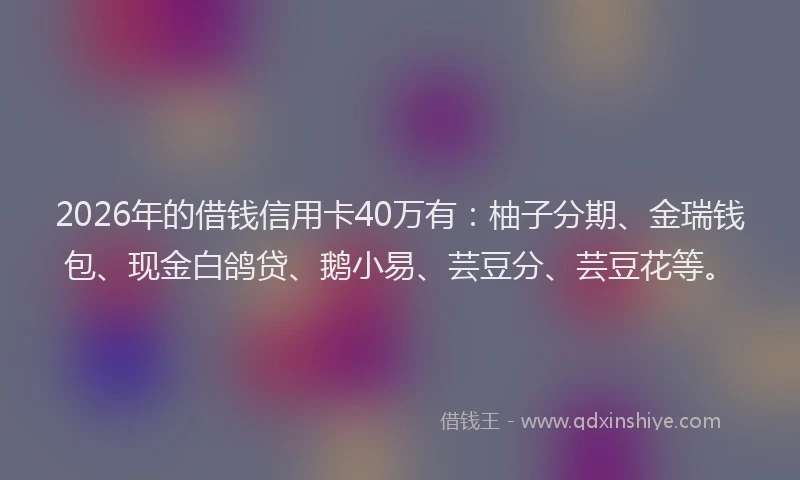2026年的借钱信用卡40万有：柚子分期、金瑞钱包、现金白鸽贷、鹅小易、芸豆分、芸豆花等。