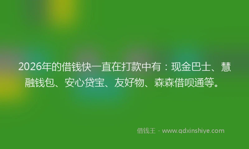 2026年的借钱快一直在打款中有：现金巴士、慧融钱包、安心贷宝、友好物、森森借呗通等。