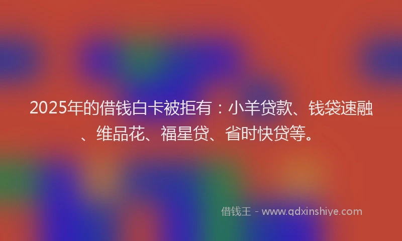 2025年的借钱白卡被拒有：小羊贷款、钱袋速融、维品花、福星贷、省时快贷等。