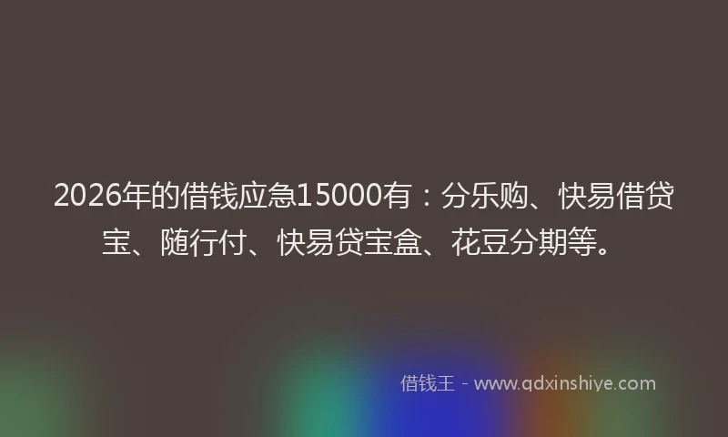 2026年的借钱应急15000有:分乐购、快易借贷宝、随行付、快易贷宝盒、花豆分期等。