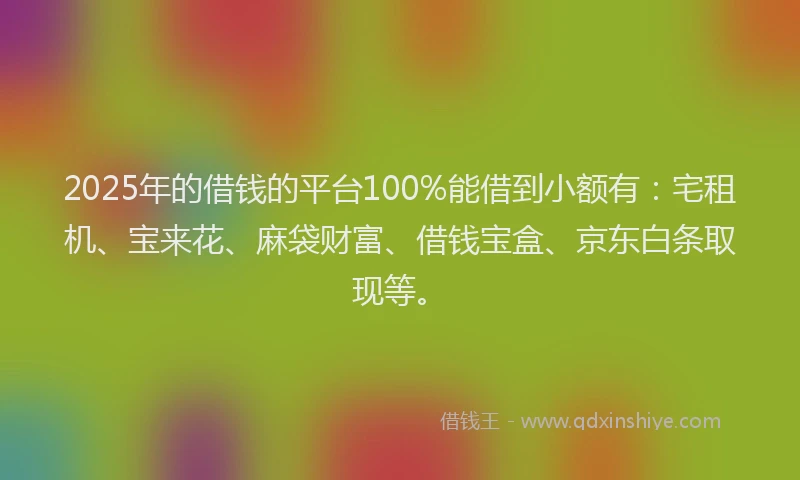 2025年的借钱的平台100%能借到小额有：宅租机、宝来花、麻袋财富、借钱宝盒、京东白条取现等。