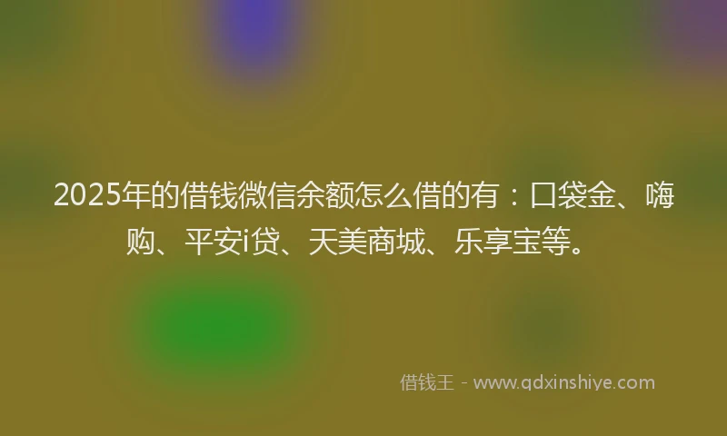 2025年的借钱微信余额怎么借的有：口袋金、嗨购、平安i贷、天美商城、乐享宝等。