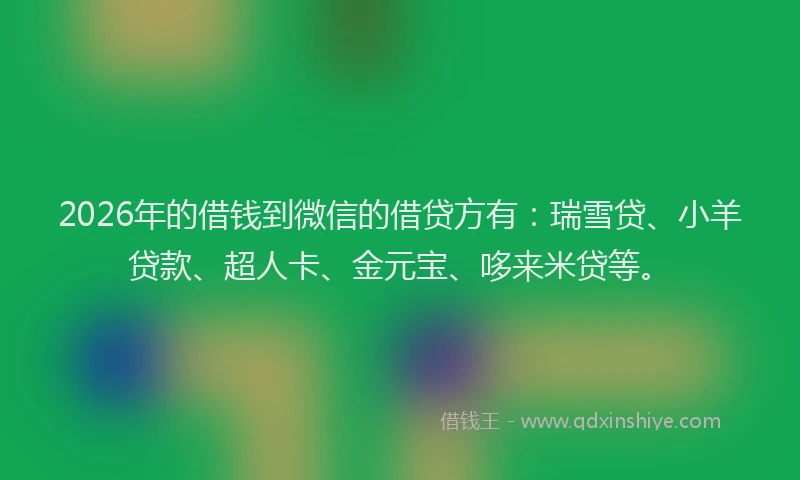 2026年的借钱到微信的借贷方有：瑞雪贷、小羊贷款、超人卡、金元宝、哆来米贷等。