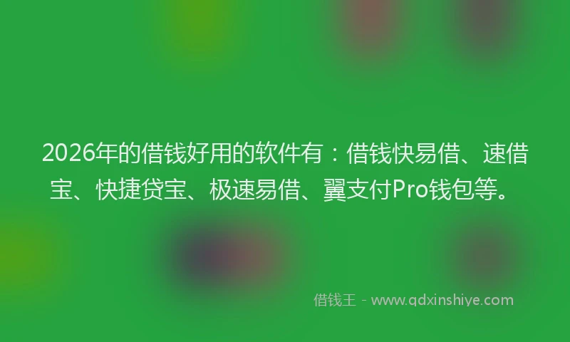 2026年的借钱好用的软件有：借钱快易借、速借宝、快捷贷宝、极速易借、翼支付Pro钱包等。