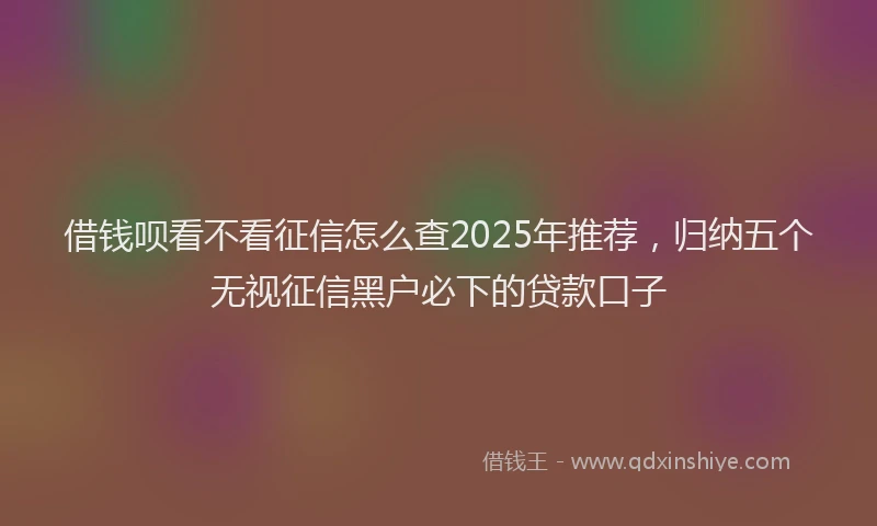 借钱呗看不看征信怎么查2025年推荐，归纳五个无视征信黑户必下的贷款口子