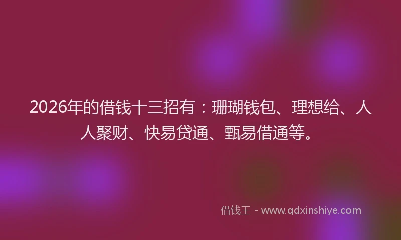 2026年的借钱十三招有：珊瑚钱包、理想给、人人聚财、快易贷通、甄易借通等。